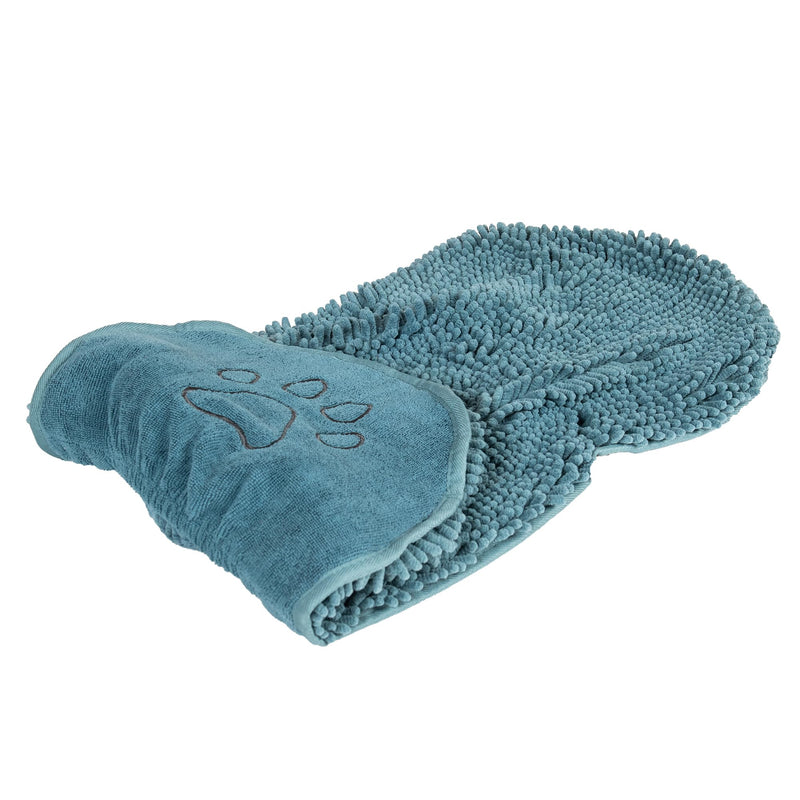 Dog Gone Smart The Dirty Dog Shammy - Fast Drying Dog Bath Towel - Plush Shammy Towel for Dog with Dual Hand Pockets and Elastic - Super Absorbent Microfiber and Machine Washable - Pacific Blue - PawsPlanet Australia