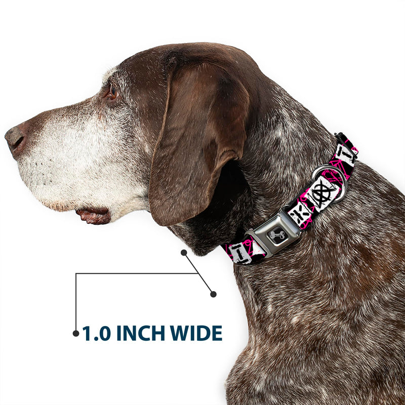 Buckle-Down Dog Collar Seatbelt Buckle I Heart Punk Rock Safety Pins Black Fuchsia White 11 to 17 Inches 1.0 Inch Wide, Multicolor (DC-W30917-M) 1" Wide - Fits 11-17" Neck - Medium - PawsPlanet Australia