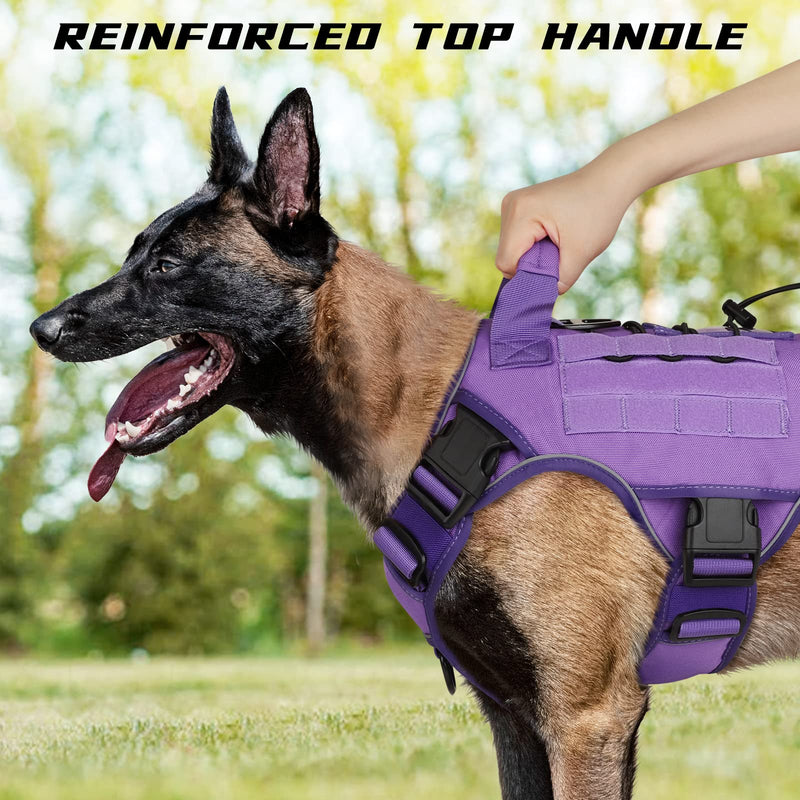 WINGOIN Purple Tactical Dog Harness with Handle Tactical Dog Harness for Large Dogs No Pull Adjustable Pet Harness Reflective K9 Military Service Dog Vest for Walking Hiking Training (L) L: 45-80 lbs (Chest:27-37",Neck:19-25") - PawsPlanet Australia