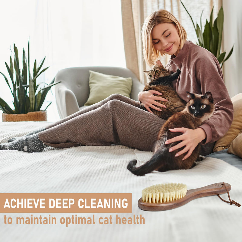 Takavu Natural White Boar Bristle Cat Brush - Gentle Grooming Tool for Sensitive Skin, Smoothing Fur & Healthy Shine - Soft Pet Brush - PawsPlanet Australia
