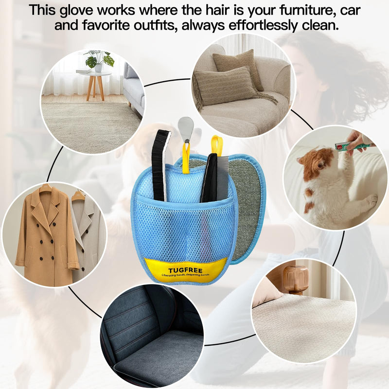 TUGFREE Pet Hair Removal Glove for Dogs & Cats, Electrostatic Magic Brush Grooming & Washable Fur Remover Mitt for Furniture Couch Carpet Clothes Car Seats, 60% More Efficient Pet Hair Remover