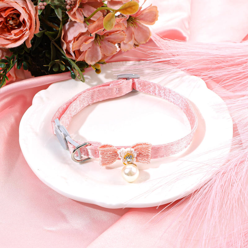 Cat Collar Breakaway, Adjustable Pink Cat Collar with Pearl Pendant, Cute Cat Collars with Safety Buckle Pink Bowtie Kitten Collars for Girl Cats - PawsPlanet Australia