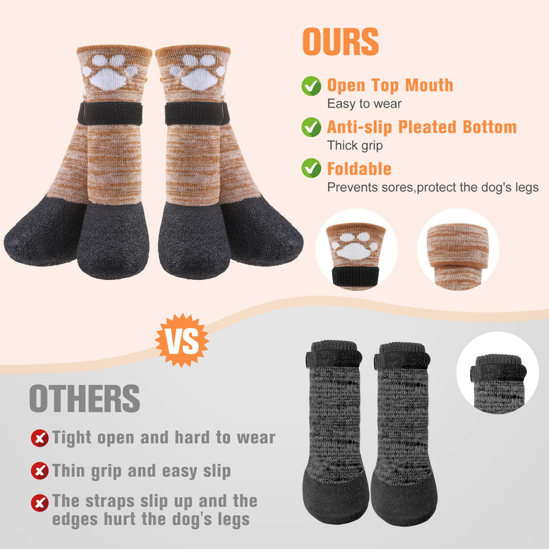 BEAUTYZOO Anti Slip Dog Socks Boots, Dog Shoes for Hot/Cold Pavement Snow Rain Days,Waterproof Grip Dog Booties Paw Protector for Hardwood Floor, Prevent Licking for Small Medium Large Senior Old Dogs Khaki XX-Large - PawsPlanet Australia