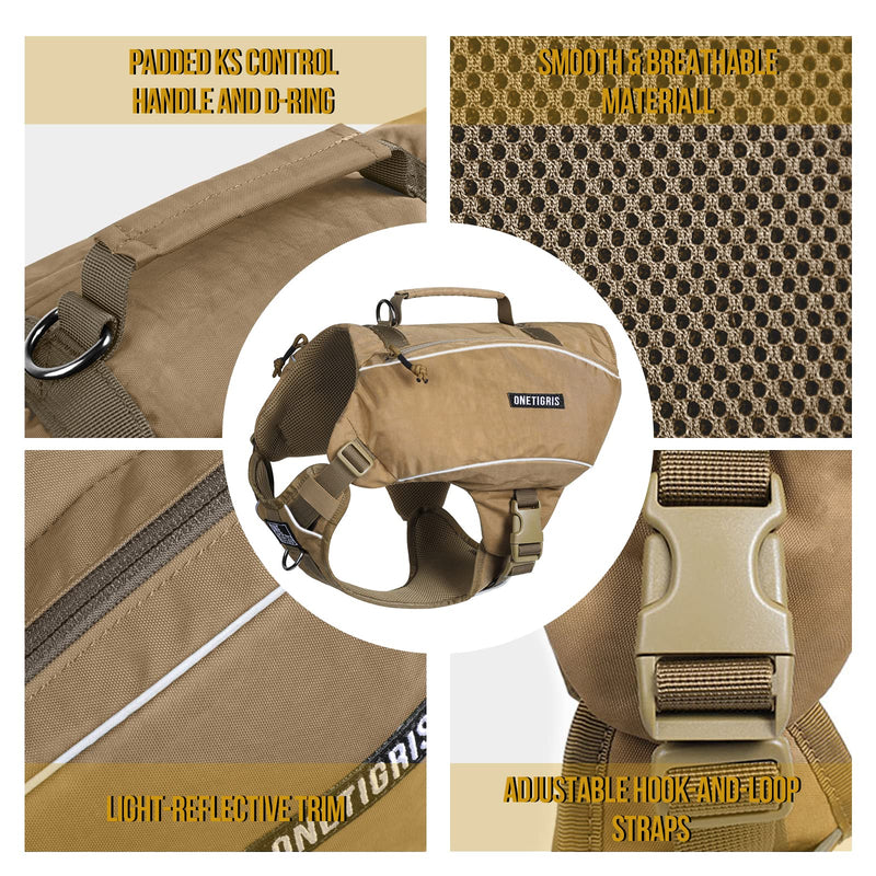 OneTigris Y-Shaped Dog Backpack No Pull CAMLUS Dog Saddle Bag with D-Rings, Lightweight Dog Pack Hiking Gear for Dogs Hunting Camping Travel L Brown - PawsPlanet Australia