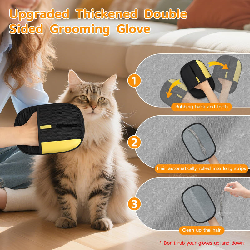 Pet Hair Remover - 2025 New Electrostatic Magic Brush Pet Hair Remover Glove, Reusable Cat & Dog Hair Remover Tool for Clothing, Couch, Furniture, Carpet, Car Seat, Cat Grooming Glove, 1 PCS 1pcs-BlackYellow - PawsPlanet Australia
