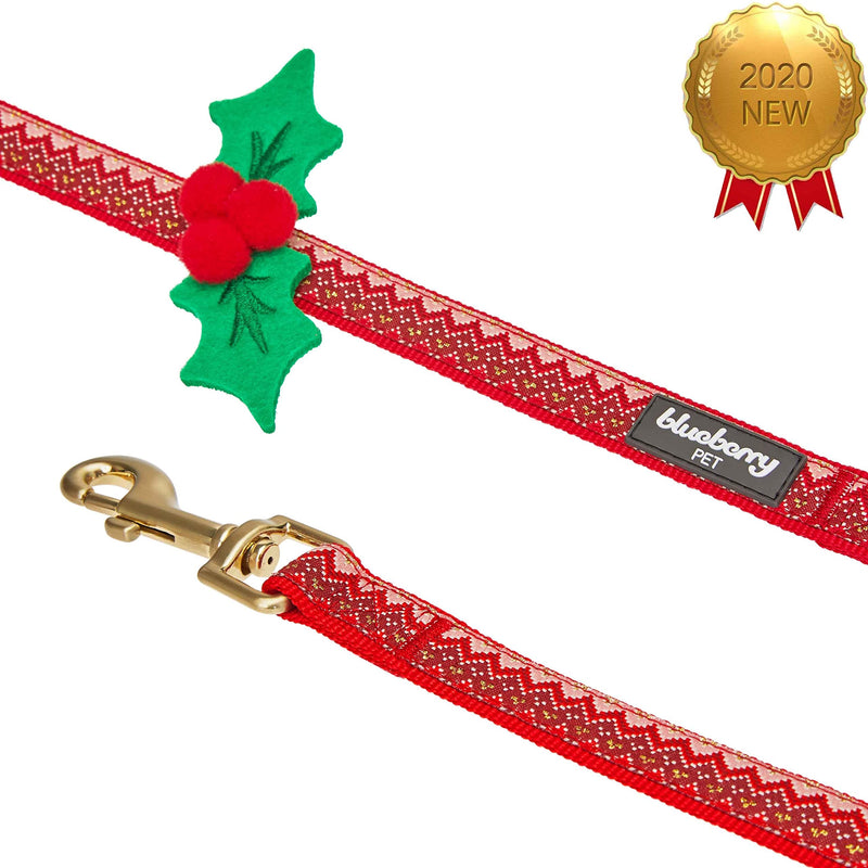 Blueberry Pet Christmas Zigzag Chevron Dog Leash with Holly Décor, 5 ft x 5/8", Small, Leashes for Dogs 5' * 5/8" (Pack of 1) Leash - Holly - PawsPlanet Australia