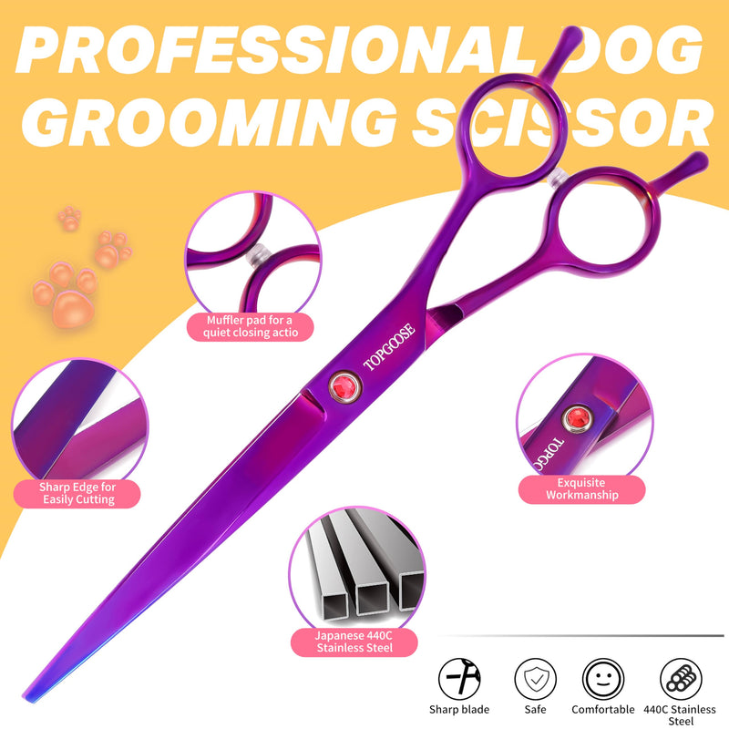 TOPGOOSE 7.5'' Dog Straight Scissors for Grooming 440C Stainless Steel Professional Pet Trimming Scissors Sharp Blades Cutting for Dogs and Cats Shears (Straight, Purple) - PawsPlanet Australia