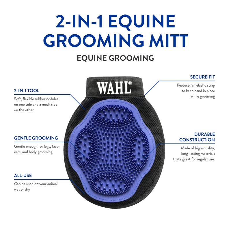 WAHL Professional Animal Equine Grooming Mitt - Flexible Rubber Brush for Horse Care