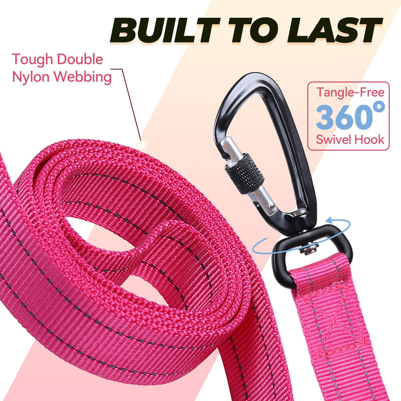 VIVAGLORY Dog Leash Lighthook Double Handle Dog Leash with Traffic Handle & Locking Carabiner for Walking & Training, Traffic Control Lightweight Carabiner for Puppy Pet, 4ft x 1in, Pink Pink with Carabiner Clip Leash (4 ft. x 1 in.) - PawsPlanet Australia