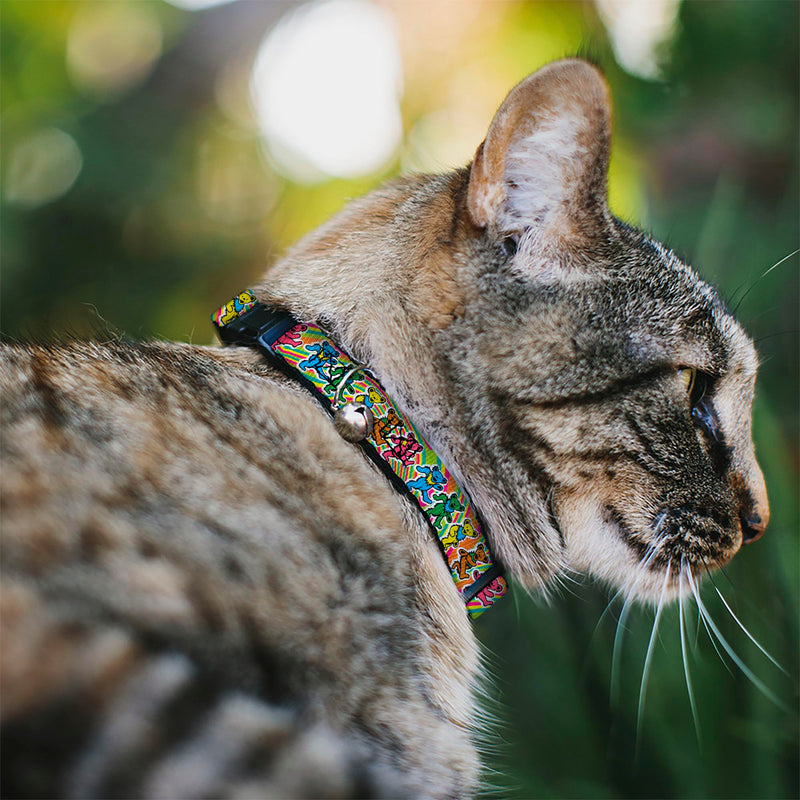 Grateful Dead Breakaway Cat Collar with Bell, Easy Adjustable, Dancing Bears Swirl Multi Color, 8.5 to 12 Inches 0.5 Inch Wide