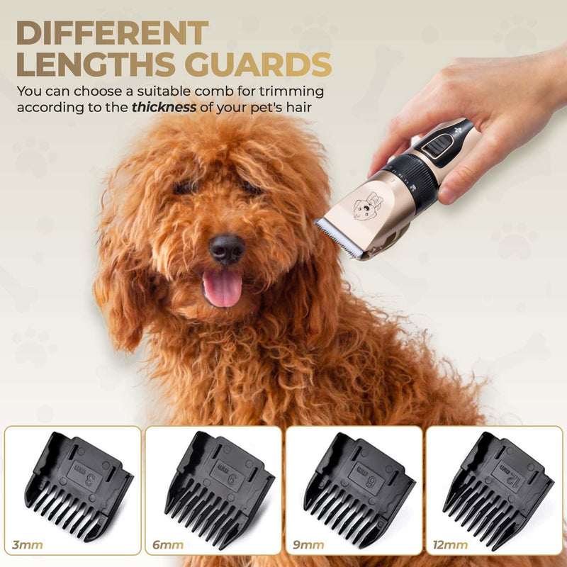 GLOBAL TECH Dog Clippers, Rechargeable Low Noise Cordless Pet Clippers for Dogs Cats and Other Pets - Professional Dog Grooming Clipper Kit Shaver Trimmer Suitable for Thick Hair/Coats - PawsPlanet Australia