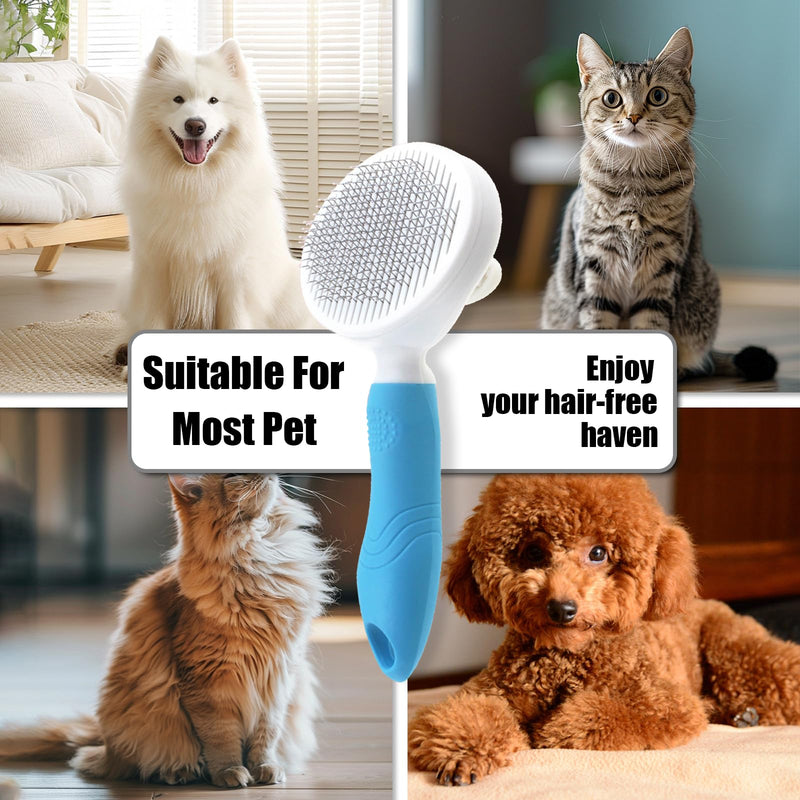 Bestac Pet Grooming Brush - 7.09×3.49 Inch, ABS Handle & TPR-Coated Steel Pins, Gentle Shedding Reduction, Ideal for Cats/Dogs (Long/Short Hair) (Blue) Blue - PawsPlanet Australia