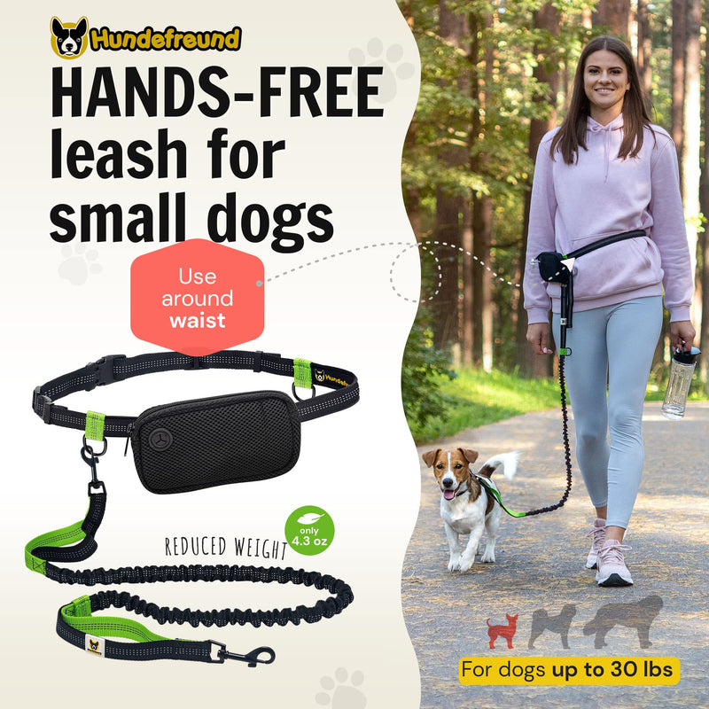 Hands Free Dog Leash for Small Dogs - Lightweight Waist Leash for Running Walking Hiking with Dogs Under 30 lbs - Adjustable Waist Belt, Pouch, Reflective Retractable Bungee, Dual Handles - PawsPlanet Australia