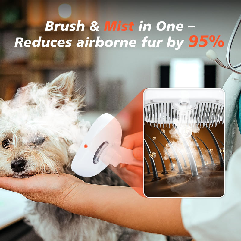 Steam Dog Brush for Shedding & Grooming - Self-Cleaning Deshedding Brush with Spritz Function, Slicker Pet Spray Hair Removal Comb | Defurring Tool for Long and Short Haired Dogs Cats (White) White - PawsPlanet Australia