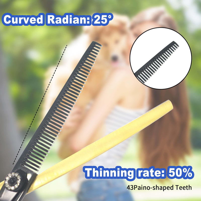 7" Curved Thinner Dog Scissor, Curved Fluffer Scissors, 43 Teeth, 50% Thinning Rate, Professional Pet Shear for Groomer, Ergonomic Dog Grooming Scissor, Dogs Shear for Grooming to remove bulk quickly - PawsPlanet Australia