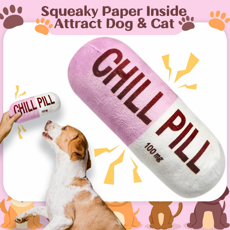 CUweipeng Funny Chill Pill Dog Toy - Interactive Dog Teething Squeak Toys Squeaky Pet Toy Indoor Bite Kick Plush Dog Cat Play Toys Supplies for Puppies Small Dog Pet Present Cats Pet Lovers Gift #Pink Pink - PawsPlanet Australia