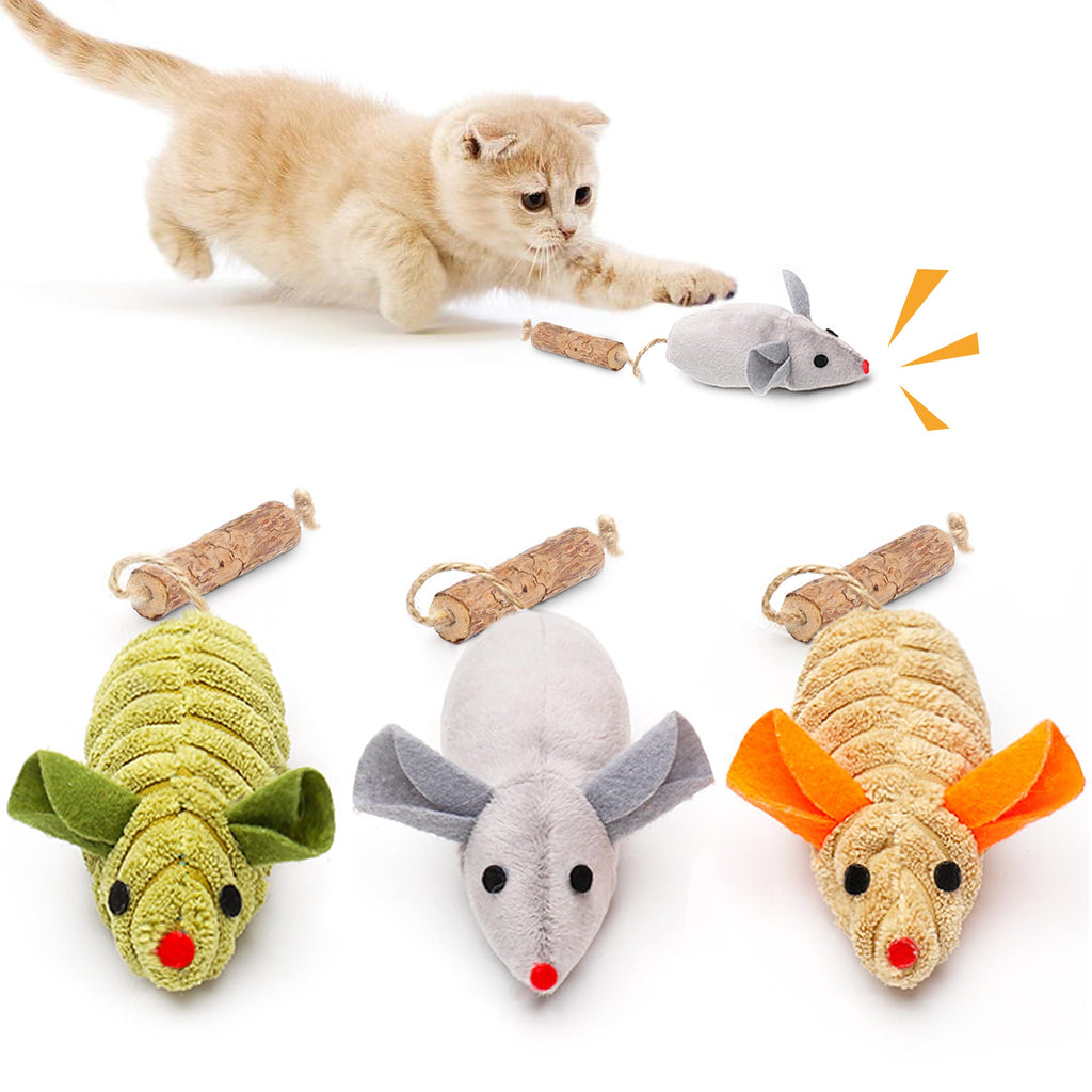 Potaroma Cat Toys 3Pcs Squeak Mice, Interactive Catnip Silvervine Animals Toys for Indoor Kittens, Dental Matatabi Cat Nip Chirping Toy, Cat Chew Exercise Toy for All Breeds and Species 8.0 Inches