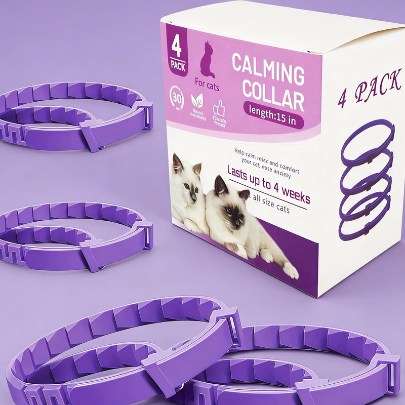 4 Pack Calming Collar for Cats and Kittens Pheromone Collar Efficient Pheromones Calm Relaxing Comfortable Breakaway Collars Adjustable for Small, Medium Large Cat