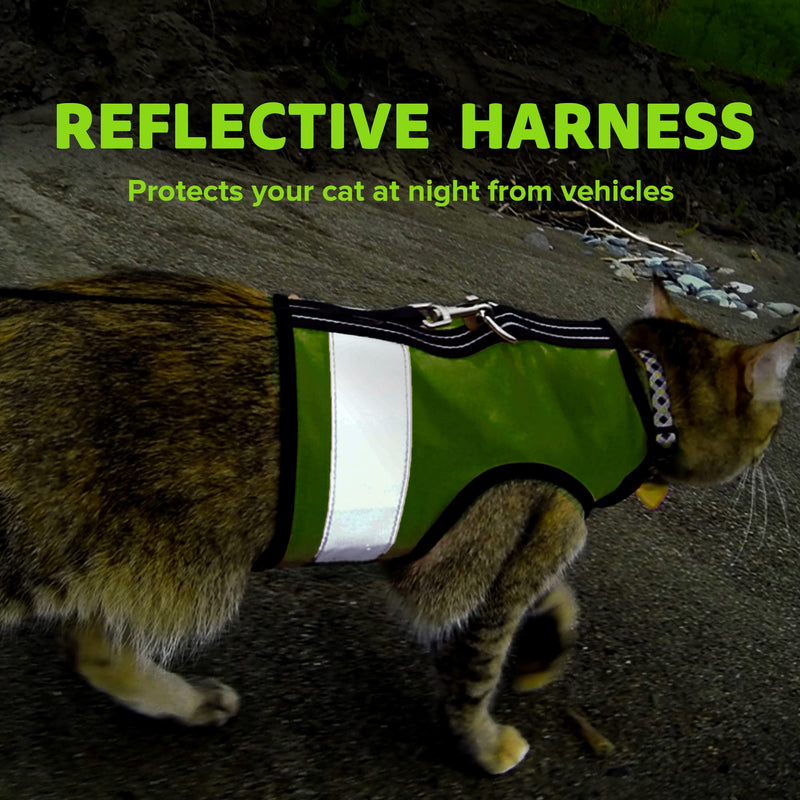 Reflective Cat Harness – High-Visibility Cat Harness for Travel, Day and Night Walking - Soft Cotton Cat Accessories, Breathable, Secure & Washable, Made in USA - Loud Lime, M to L Medium/Large - PawsPlanet Australia