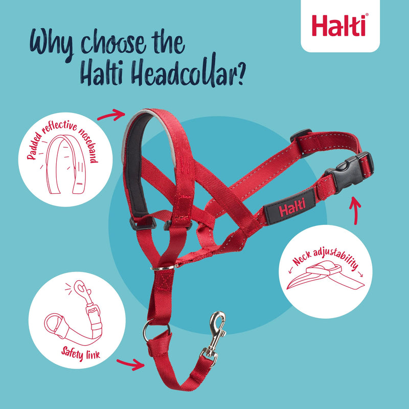 Halti Headcollar - Stop Your Dog Pulling on the Leash. Adjustable, Reflective and Lightweight, with Padded Nose Band. Dog Training Anti-Pull Collar for Medium Dogs (Size 3, Red)