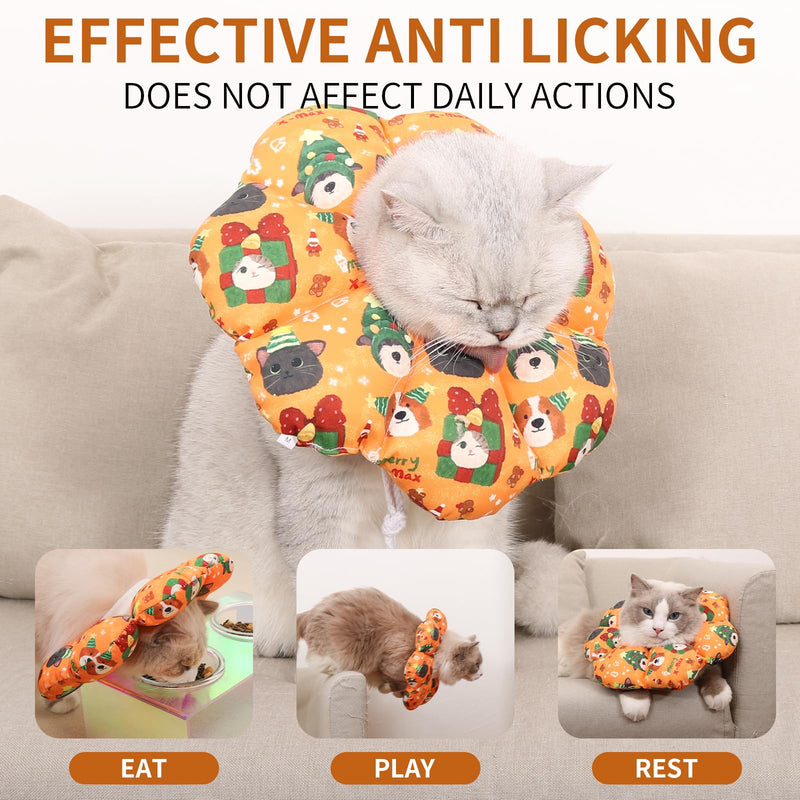 Waterproof Cat Cone Collar Donut, Christmas Recovery Collar for Kittens Puppy After Surgery Wounding Healing - Size S orange Small