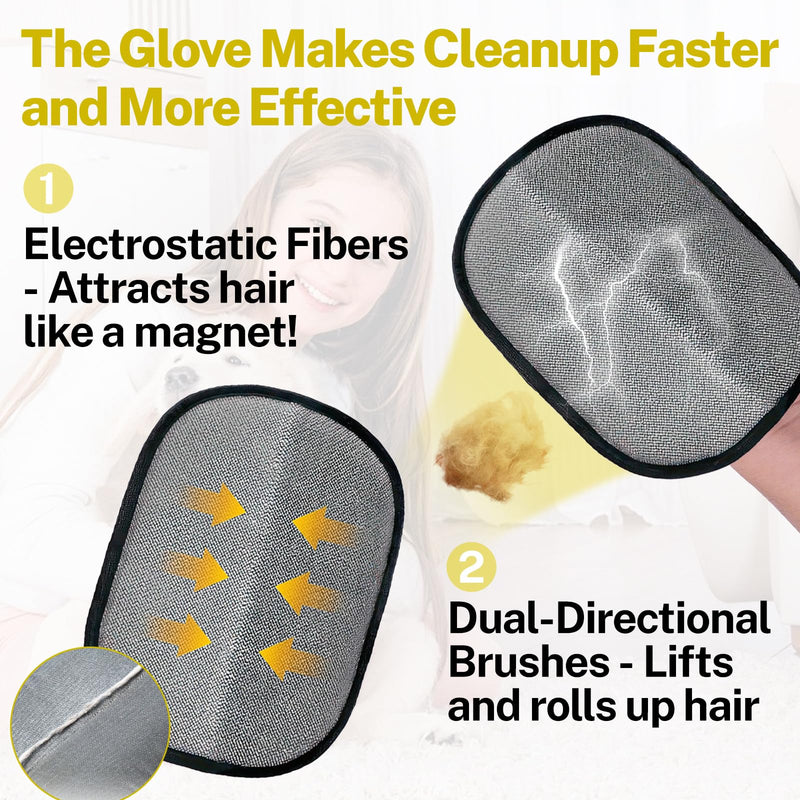 Electrostatic Pet Hair Remover Glove - Magic Brush for Cat and Dog Fur Removal on Upholstery, Clothes, Car Seats - Fast & Easy Pet Hair Mitt for Shedding Control - PawsPlanet Australia