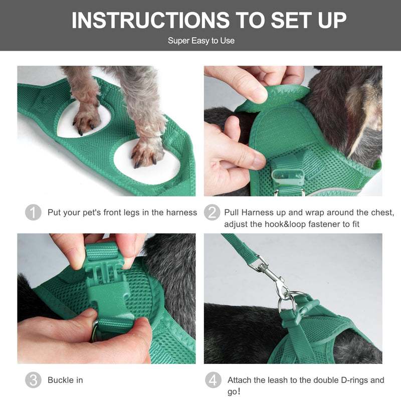 Fida Cat Harness and Leash Set for Walking Kitten and Puppy, Escape Proof Kitten Harness with Breathable Lightweight Soft Mesh, Adjustable Reflective Step-in Design. (XS, Green) XS (Neck:12.2"-13"; Girth:14.2"-16.1") Turquoise - PawsPlanet Australia