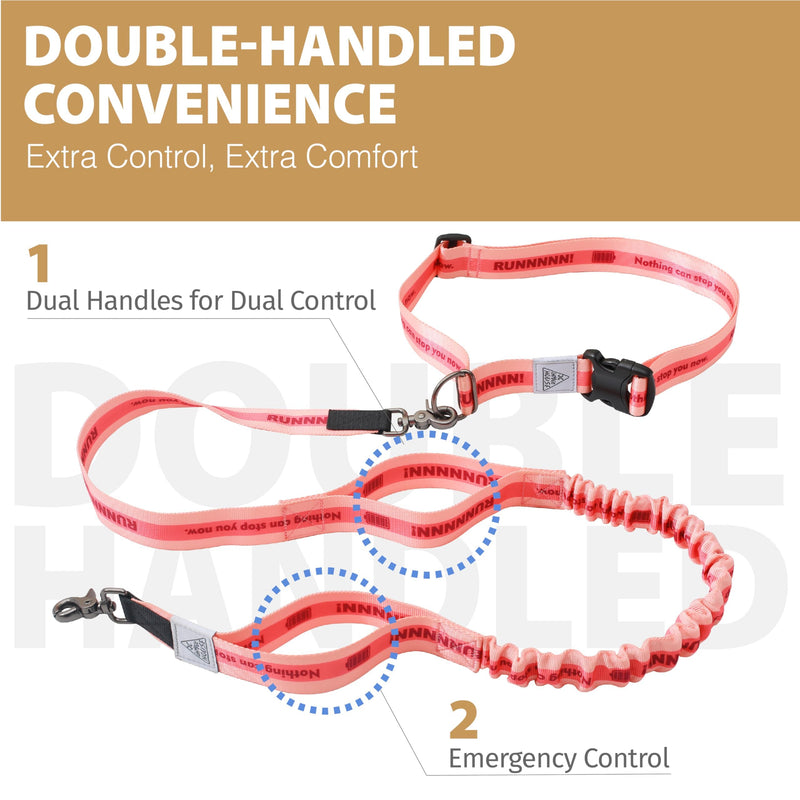 Hands Free Dog Leash with Waist Belt Lifetime Replacement, Dual Handle Bungee Leash for Running, Jogging, Hiking and Walking, for Medium and Large Dogs 5118 Hot Pink - PawsPlanet Australia