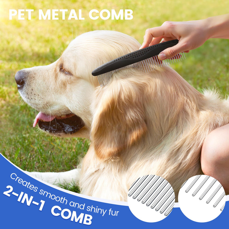 Double-Sided Pet Grooming Rake - 4-in-1 Professional Pet Grooming Kit, Deshedding Dematting Tool for Dogs, Cats, Extra-Wide Grooming Brush & Deshedder Comb for Long and Short Haired Pets(4PCS Black) Black Kit 4PCS