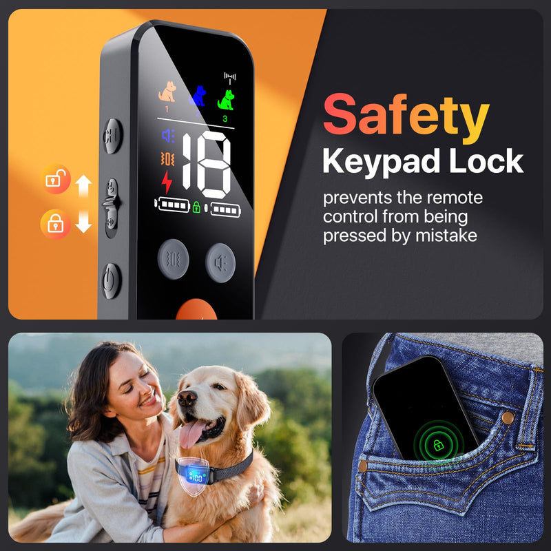 Shock Collar for Dogs, Rechargeble Dog Shock Collar with Remote Control for Medium Large Dogs 40-120lbs, IP68 Waterproof Dog Training Collar with Beep Vibration and Static Black