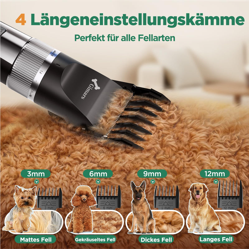 Gimars 4 in 1 Low Noise 4-Speed 7000 RPM Dog Clippers & Paw Trimmer, Cordless Professional Dog Grooming Clippers Kit, Rechargeable Pet Shaver with Comb & Scissors for Dogs, Cats & Horse Thick Hair 4-in-1 paw trimmer + clippers + scissors set