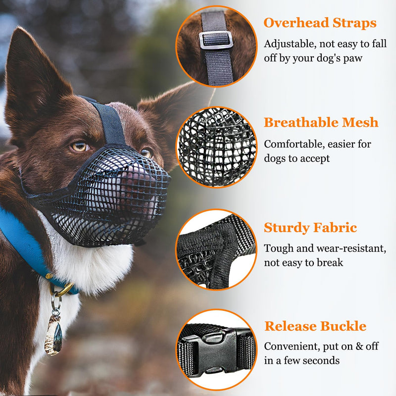 Crazy Felix Dog Muzzle, Soft Mesh Muzzle for Small Medium Large Dogs Labrador German Shepherd, Breathable Adjustable Muzzles for Biting, Chewing, and Scavenging, Allows Panting and Drinking(Black,S) Black S-(Snout Cir: 8.5-9.5”) - PawsPlanet Australia