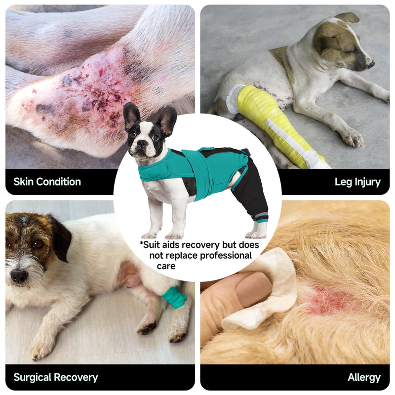 Dog Recovery Suit-Dog Hind Leg Recovery Sleeve for ACL TPLO Surgery -Adjustable Soft Anti-Licking Wrap with Reflective Strips & Anxiety Relief,for Female and Male Green XS X-Small