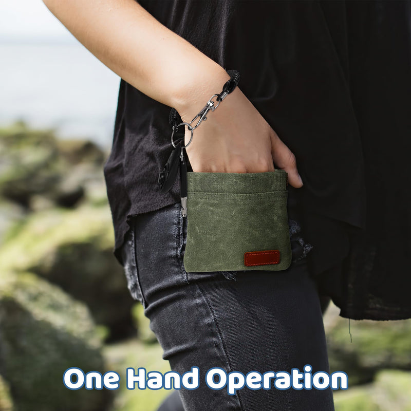 Dog Treat Pouch Training Kit, Small Puppy Treat Bag with Clip for Leash, Hands Free Auto Closure Pouches with Dog Clicker and Silent Whistle for Pet Training Olive Green - PawsPlanet Australia