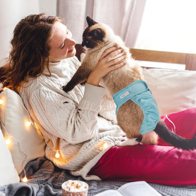 Langsprit Reusable Cat Diapers for Female and Male Cats,Washable Cat Kitten Incontinence Diapers for Male Cat Spraying,Pet Kitty Diapers for Cats Large Medium Small Size Morandi - PawsPlanet Australia