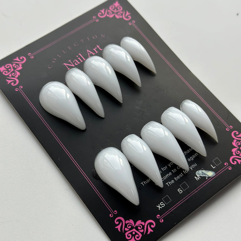 Luxury Press on Nails Medium Stiletto Handmade Eagle Claw Unique Reusable ABS Material White Fake Nails Cat Claw False Nails with Solid Colour Designs Glossy Glue on Nail Curved Thick Acrylic Nail(M) N41 M - PawsPlanet Australia