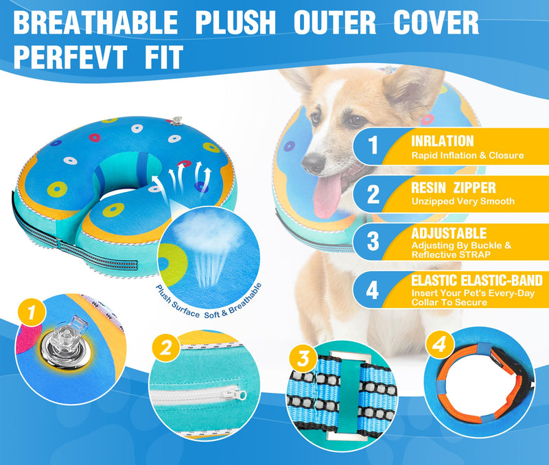 Inflatable Reflective Dog Cone Collar Alternative After Surgery,Dog Neck Donut,Recovery Soft Protective E Collar,Adjustable,for Small Medium and Large Dog Cats (Blue, XL) XL(Neck 18"-24") - PawsPlanet Australia