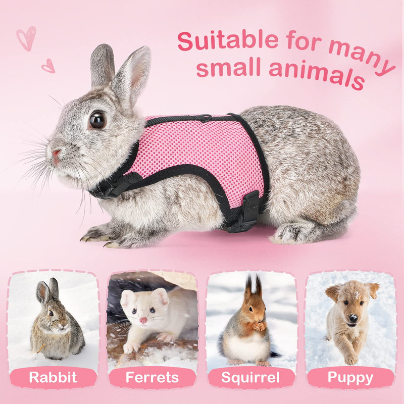 PETTOM Bunny Rabbit Guinea Pig Harness Stretchy Elastic Leash Cute Soft Mesh Small Pet Harness No Pull Comfort Outdoor Walking Jogging Padded Vest for Ferret Guinea Pig (Pink,L) L(Chest:10.6-13.3 in) Pink