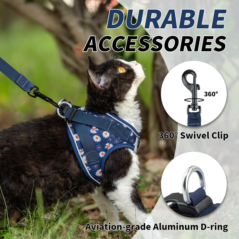 Soft Mesh Cat Harness and Leash Set for Walking,Escape Proof No Choke Step in Kitten Vest Harness,Reflective Ajustable Puppy Vest for Traveling Blue M (Chest:15"-17")