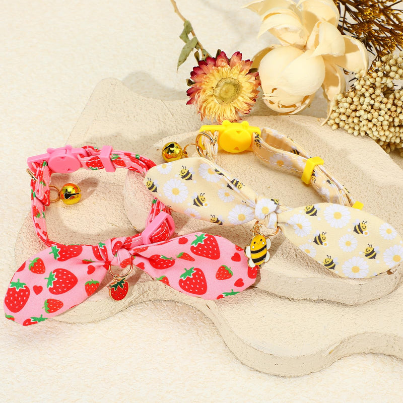 2 Packs Bow Kitten Collar Breakaway with Bell & Pendant Adjustable Kitten Collars with Safety Buckle for Girl Boy Cats Puppy and Small Pets (Pink+Yellow) - PawsPlanet Australia