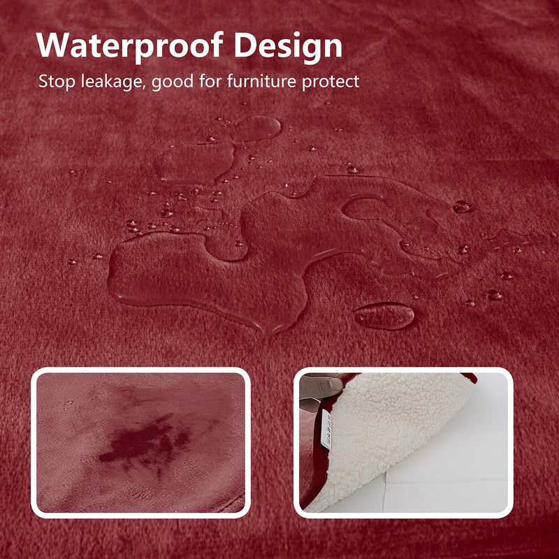 Waterproof Dog Blankets for Large Dogs, Washable Pet Blanket for Indoor Cats, Plush Sherpa Puppy Throw Furniture Protector for Bed Couch Sofa(40"x50",L,Burgundy Red) Burgundy Red 40x50 Inches - PawsPlanet Australia