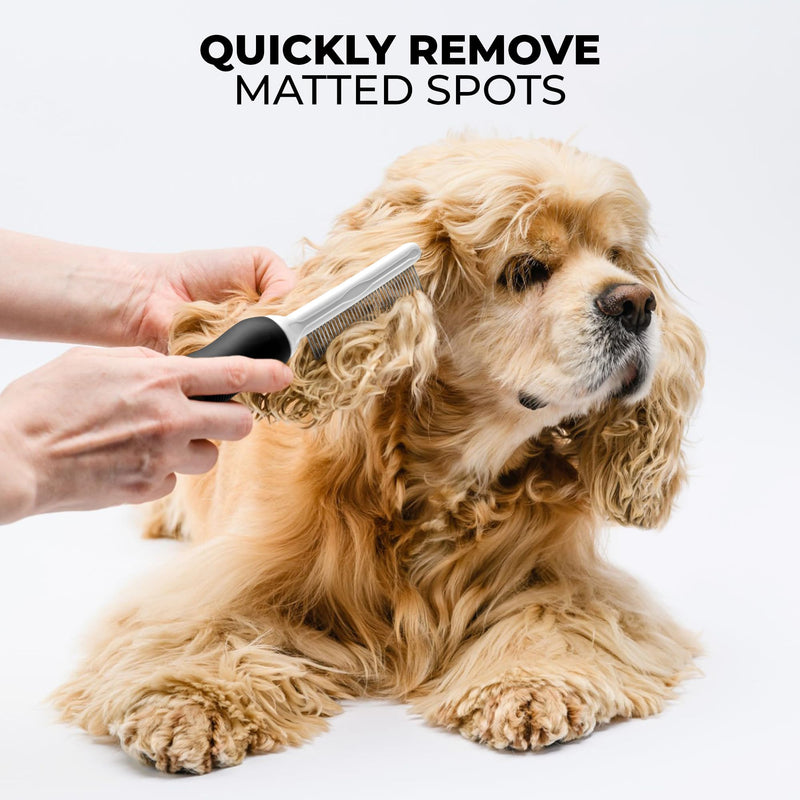 Poodle Pet Bundle - Dematting Fur Rake Comb Brush Tool with Steel Safety Blades and Detangling Pet Comb with Long and Short Stainless Steel Teeth for Detangling Matted or Knotted Undercoat Hair (Black - PawsPlanet Australia