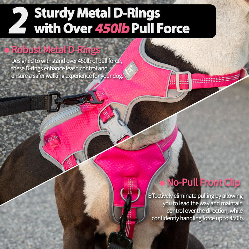 Huntboo Escape Proof Harness, No Slip Dog Harness Escape Proof, Reflective Harness with Handle, Breathable, Durable, Adjustable Vest for Large Dogs Walking, Training, and Running Gear (Rose red, L) Large(Pack of 1) Rose red - PawsPlanet Australia