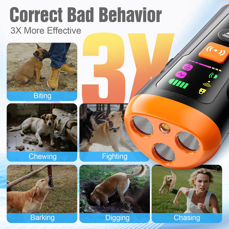 Dog Bark Deterrent Devices, 3X Anti Barking Device for Dogs Ultrasonic Dog Training, Up to 50FT Bark Control Dog Barking Silencer, Correct Bad Behavior Indoor Outdoor Portable Dog Barking Stopper Black