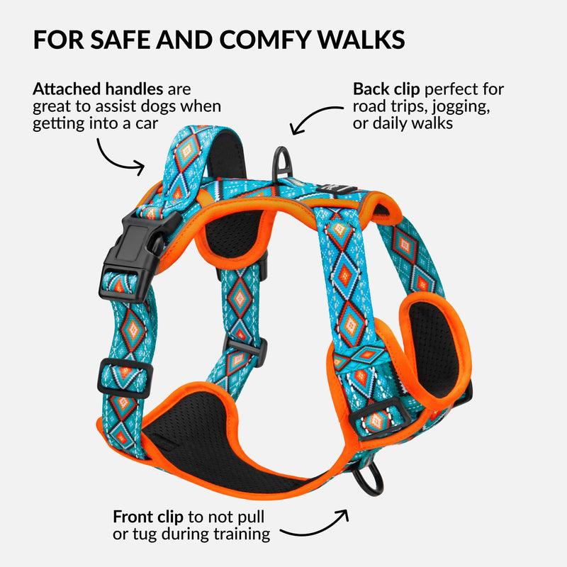 CollarDirect No Pull Reflective Dog Harness with Handle and Front Clip, Adjustible Soft Padded Vest for Small to Large Dogs Training and Walk (Size M, Pattern PT3) - PawsPlanet Australia