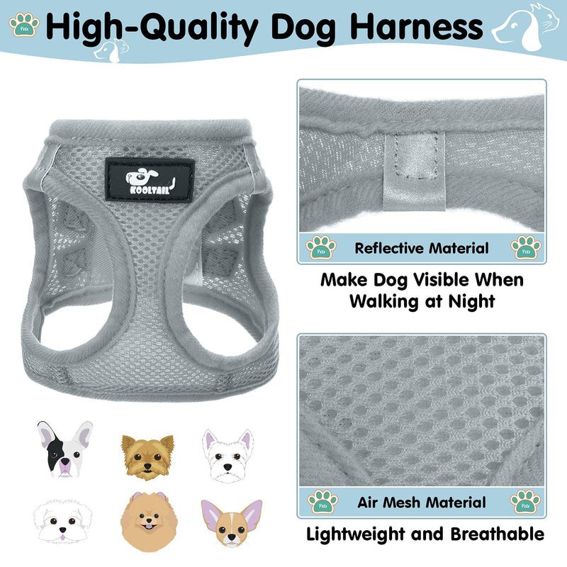 Breathable Air Mesh Dog Harness with Reflective Leash, Adjustable No Pull Step in Vest Harness for Small Dogs Puppies Cats, Grey, Small - PawsPlanet Australia