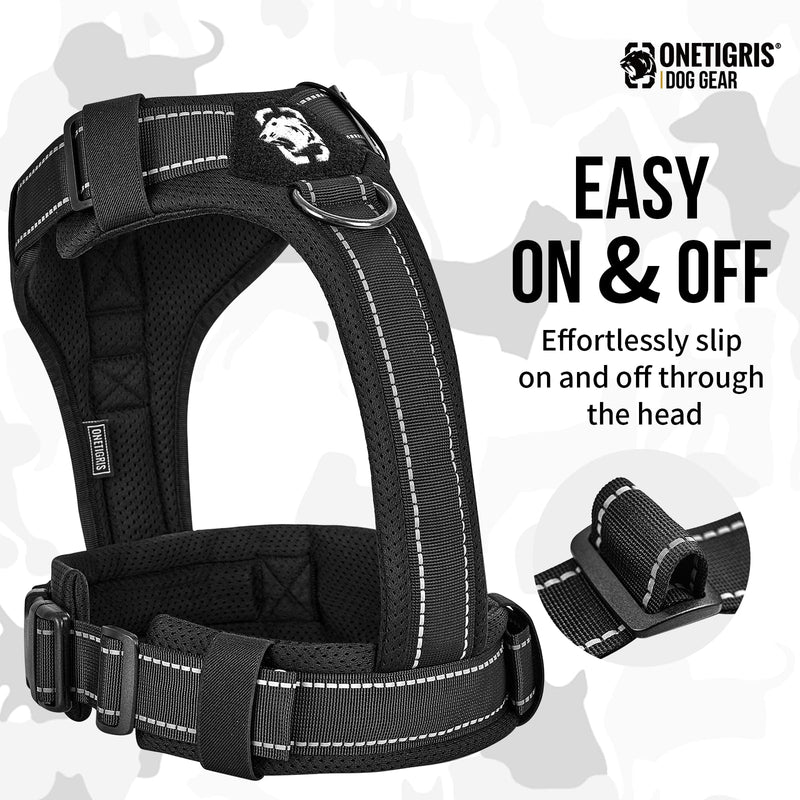 OneTigris Dog Harness, Soft Padding No Pull Dog Vest Harness, Durable High-Tensile Nylon, Adjustable Tactical Harness for Medium and Large Dogs with Reflective, 1 Handle, 3 D-Rings Black L - PawsPlanet Australia