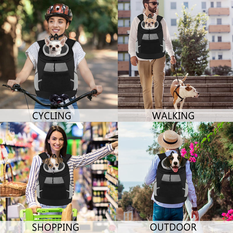 Dog Backpack Carrier, Front Chest Carrier for Cat Small Dogs, Pet Carrying Bag for Travel Hiking Cycling Outdoor Black S (Suggested Pet Height 7-10 in, 2-6 lbs) Small (Pet Height 7-10 in, 2-6 lbs) - PawsPlanet Australia