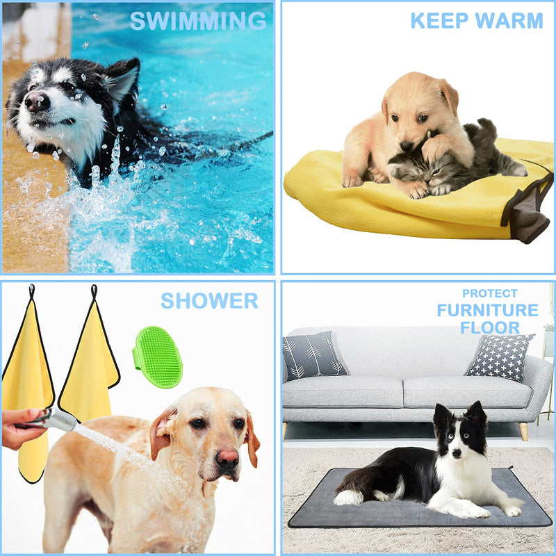 Dog Towel Pet Cat Dog Bath Towel Microfiber Drying Towel 3 in 1 Super Absorbent Ultra Soft Double Density 600 GSM Pet Brush Cat Dog Bath Brush for Small, Medium, Large Dogs and Cats - PawsPlanet Australia