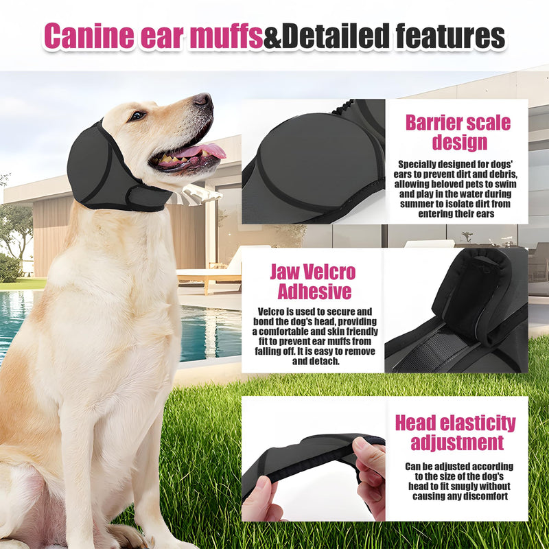 1PC Black Dog Ear Protector,Pet Ear Cover for Grooming,Bathing, Noise Reduction & Outdoor Activities,Soft Breathable Fabric,Adjustable Strap for Comfort Fit,M